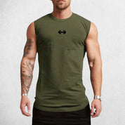 Front View of Model Wearing Army Green Men’s Compression Gym Tank Top – Sleeveless Cotton Muscle Vest for Fitness & Bodybuilding