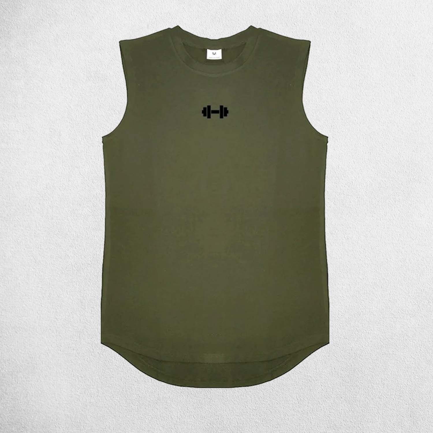 Close Up of Army Green Men’s Compression Gym Tank Top – Sleeveless Cotton Muscle Vest for Fitness & Bodybuilding