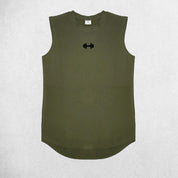Close Up of Army Green Men’s Compression Gym Tank Top – Sleeveless Cotton Muscle Vest for Fitness & Bodybuilding
