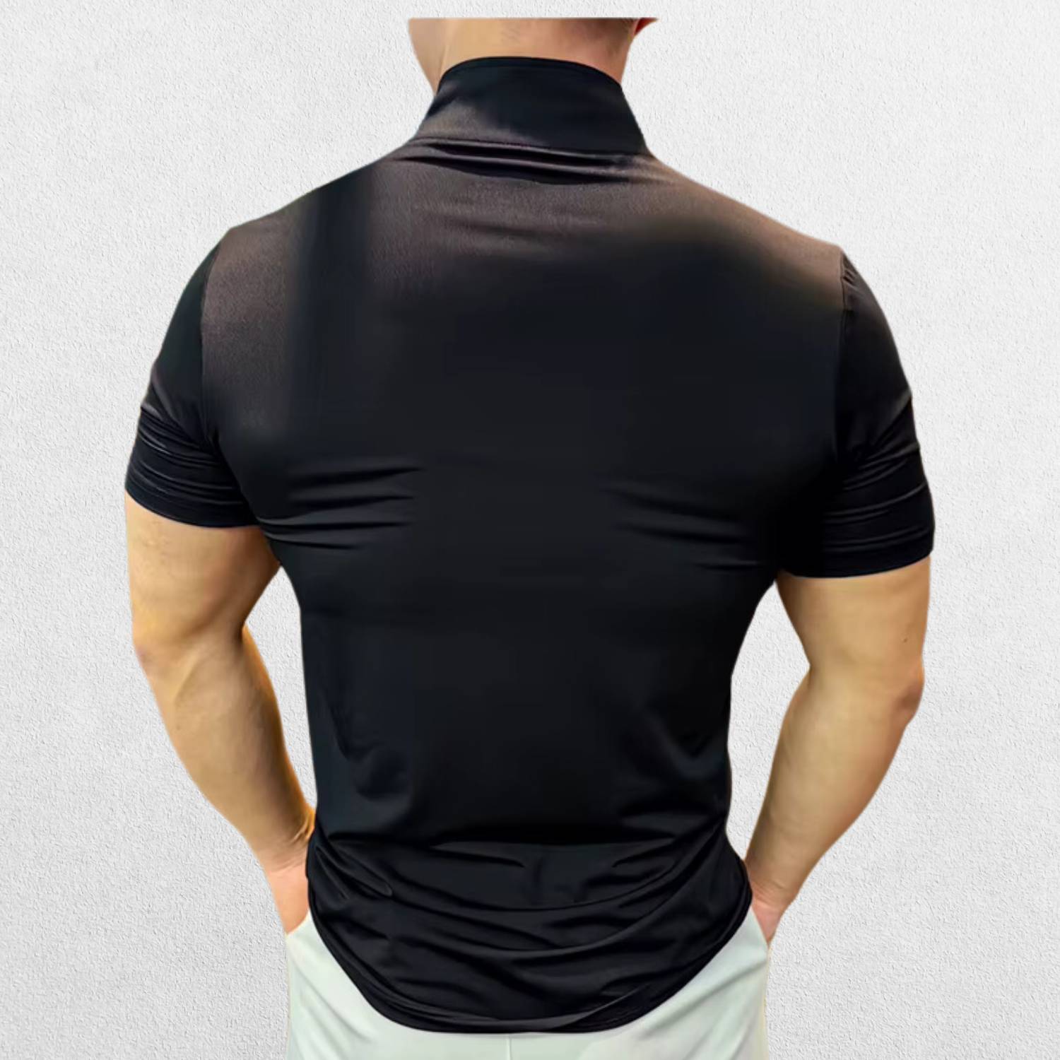 Back view of the GPW Men's High-Performance Short Sleeve Training Shirt in black, featuring a streamlined design and reinforced stitching against a plain studio background.
