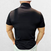 Back view of the GPW Men's High-Performance Short Sleeve Training Shirt in black, featuring a streamlined design and reinforced stitching against a plain studio background.