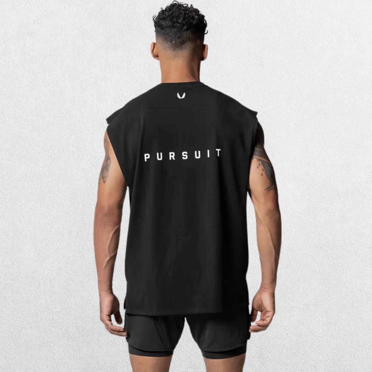 Back view of the GPW Men's Performance Round Neck Sleeveless Shirt in black, focusing on the smooth design and structure with a simple studio background.