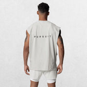 Back view of the GPW Men's Performance Round Neck Sleeveless Shirt in white, displaying the smooth fabric and silhouette against a simple studio backdrop.