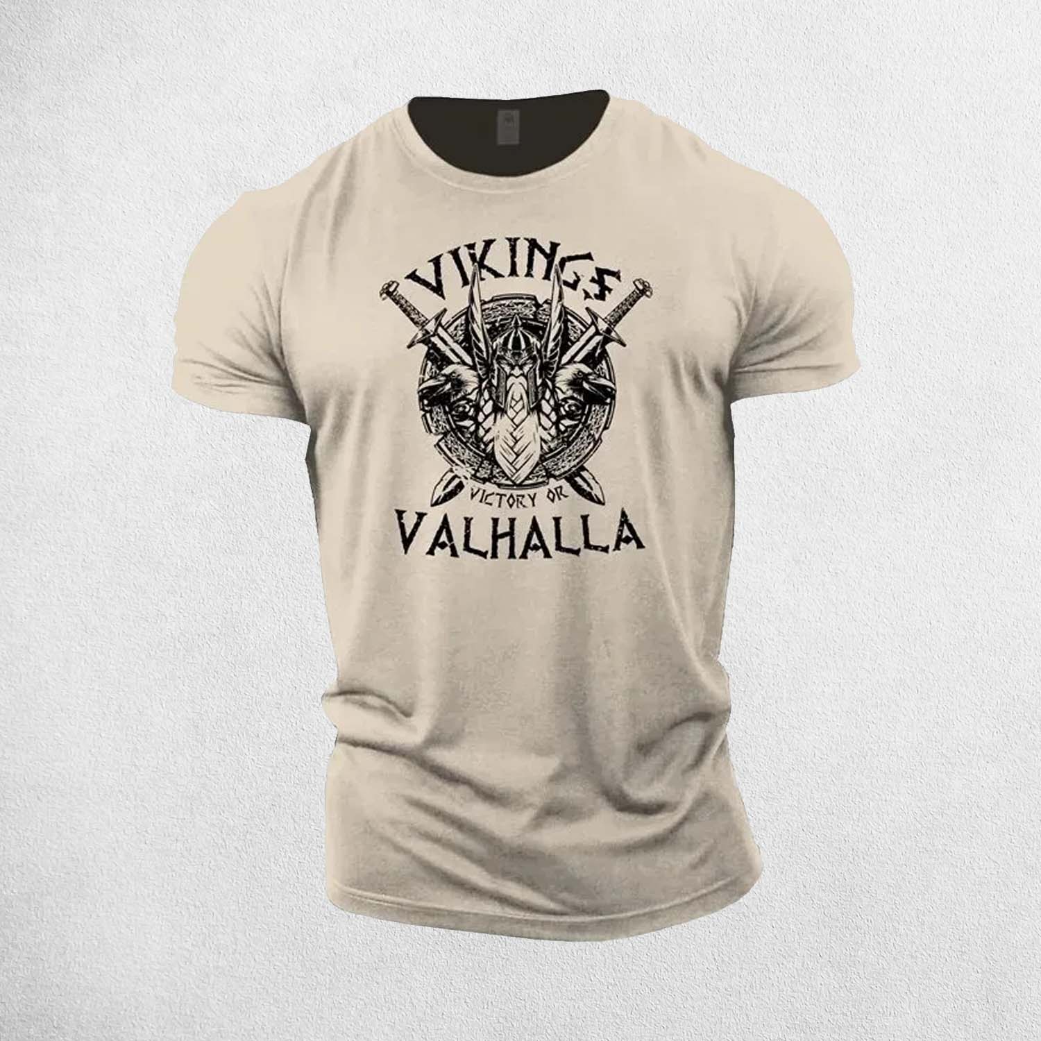 Beige Quick-dry breathable Viking print t-shirt for gym and casual wear