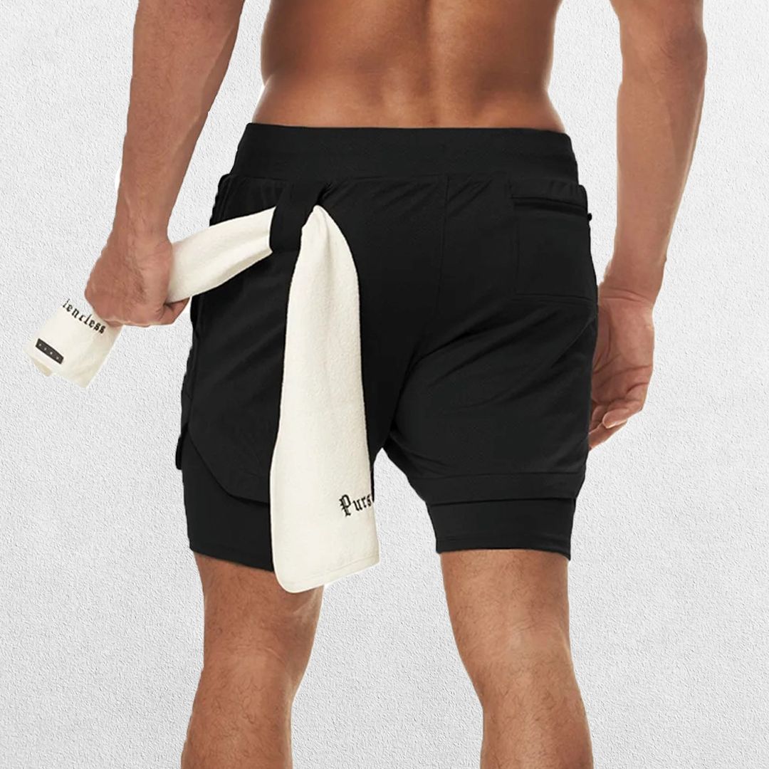 Back View of Black GPW Men's 2-in-1 Running Shorts for Gym & Fitness Workouts
