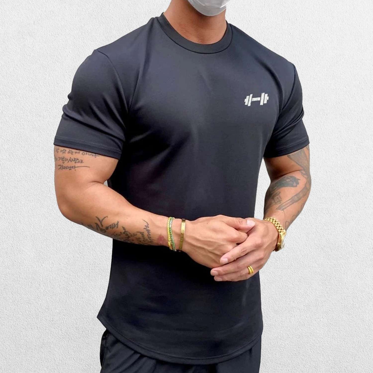 Model wearing Black GPW Men's Fit Summer Gym T-Shirt - Bodybuilding Streetwear Tee