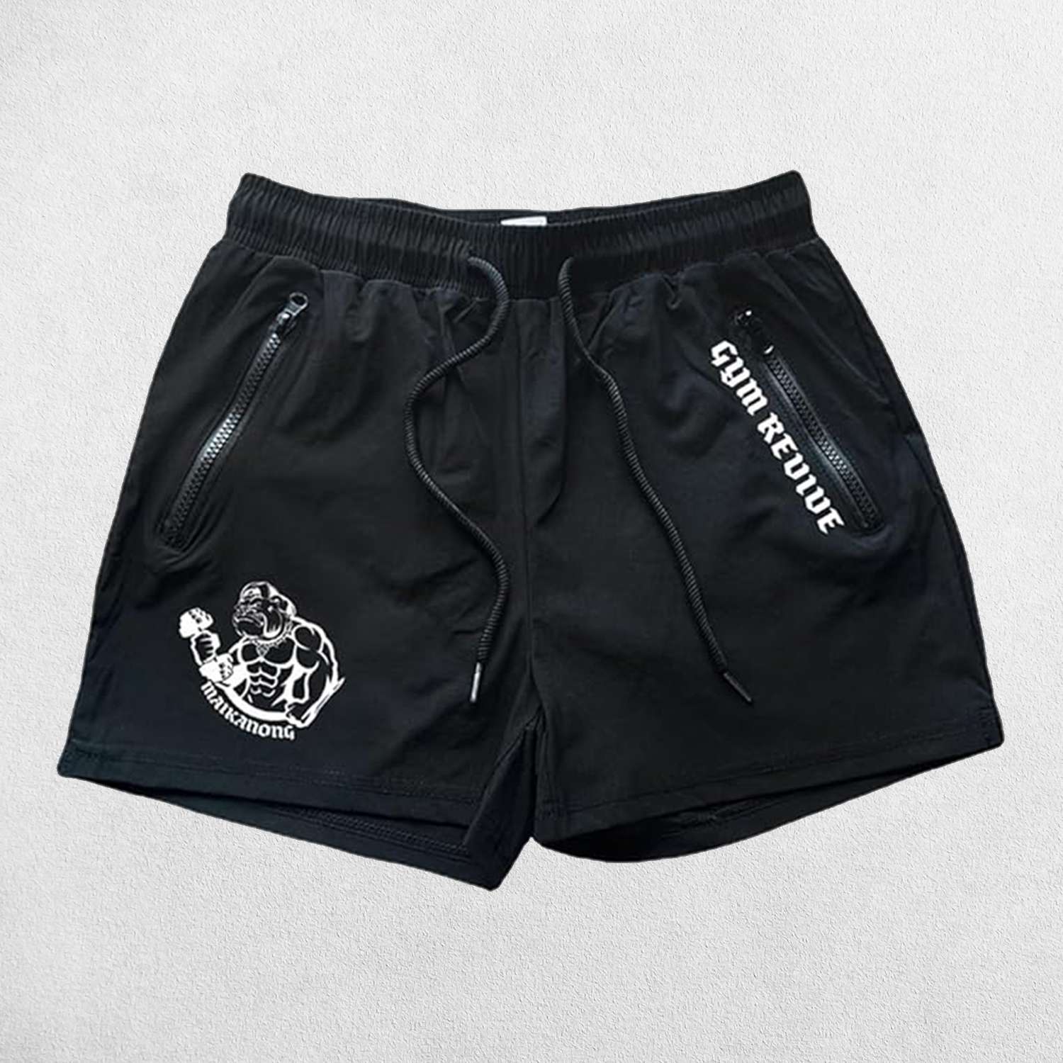 Close-up of Black GPW Men’s Quick-Dry Running Shorts - Gym, Bodybuilding, Beachwear