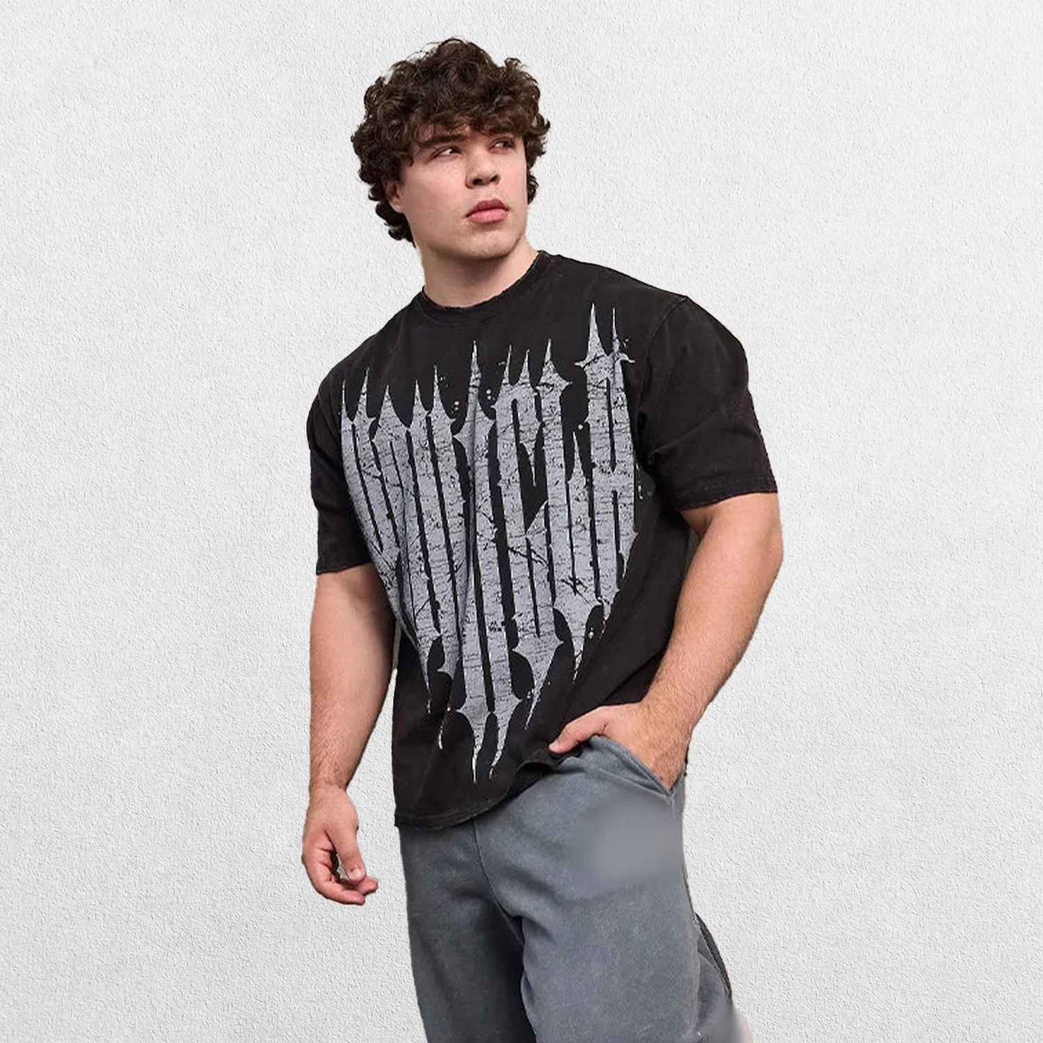 Model wearing Black GPW Oversized Cotton T-Shirt for Men - Summer Gym & Fitness Training Tee