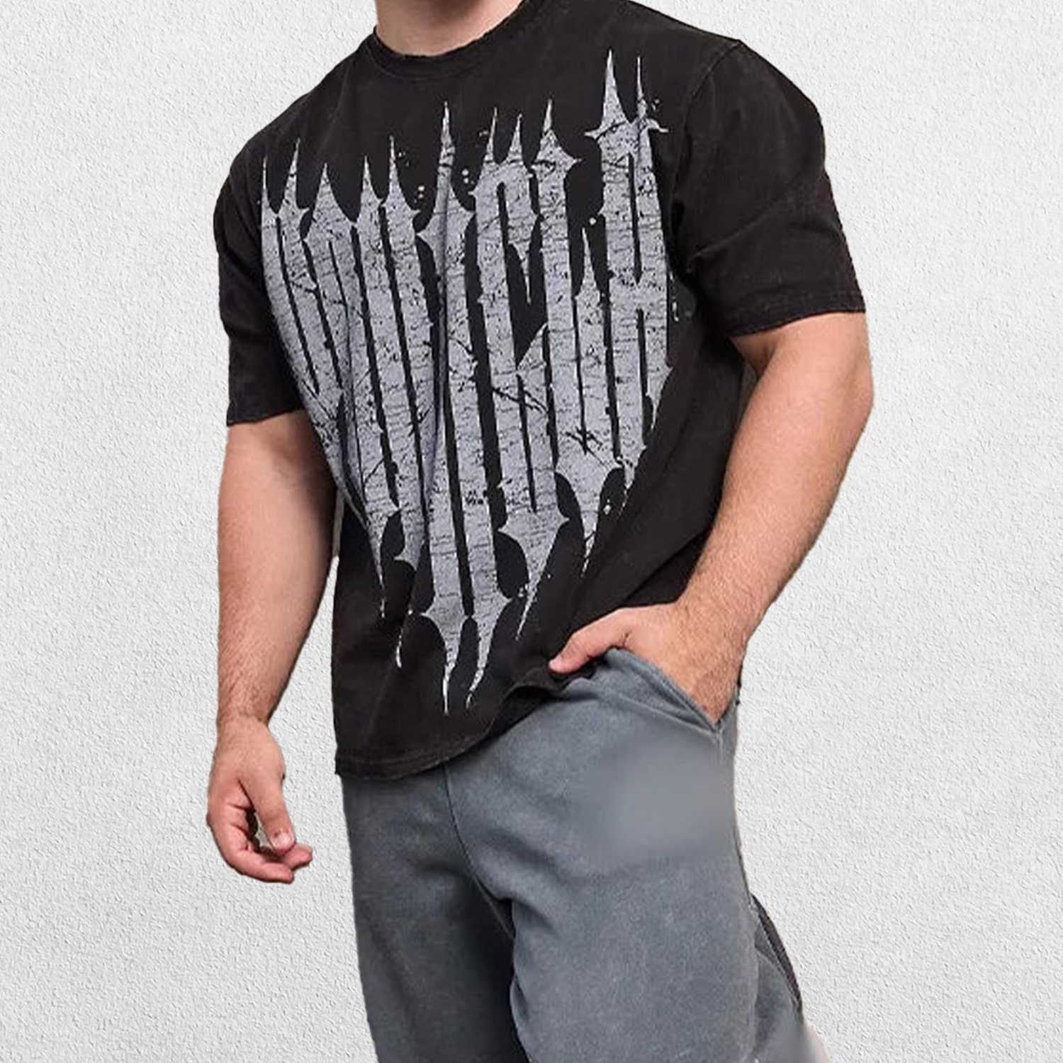 Model wearing Black GPW Oversized Cotton T-Shirt for Men - Summer Gym & Fitness Training Tee