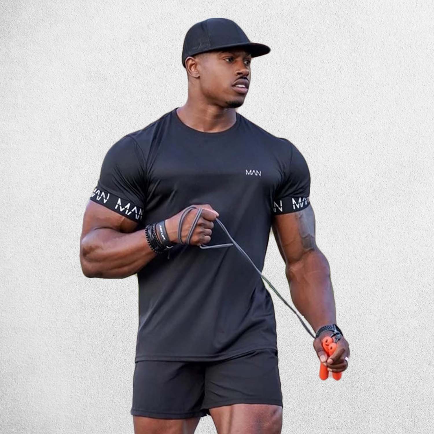 Gym Athlete Black Man Printed Quick-Dry Compression Gym T-Shirt – Breathable & Performance-Driven Activewear
