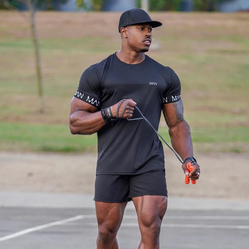 Life style Of Gym Athlete Black Man Printed Quick-Dry Compression Gym T-Shirt – Breathable & Performance-Driven Activewear