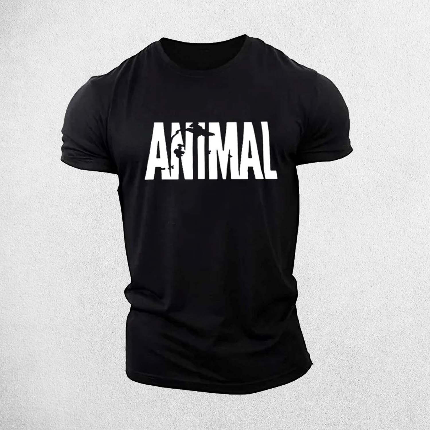 Front View of Black Men’s 3D Animal Print Oversized Sports T-Shirt – Quick-Dry, Breathable Summer Casual Tee