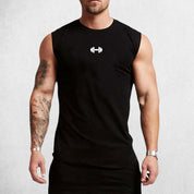 Front View of Model Wearing Black Men’s Compression Gym Tank Top – Sleeveless Cotton Muscle Vest for Fitness & Bodybuilding