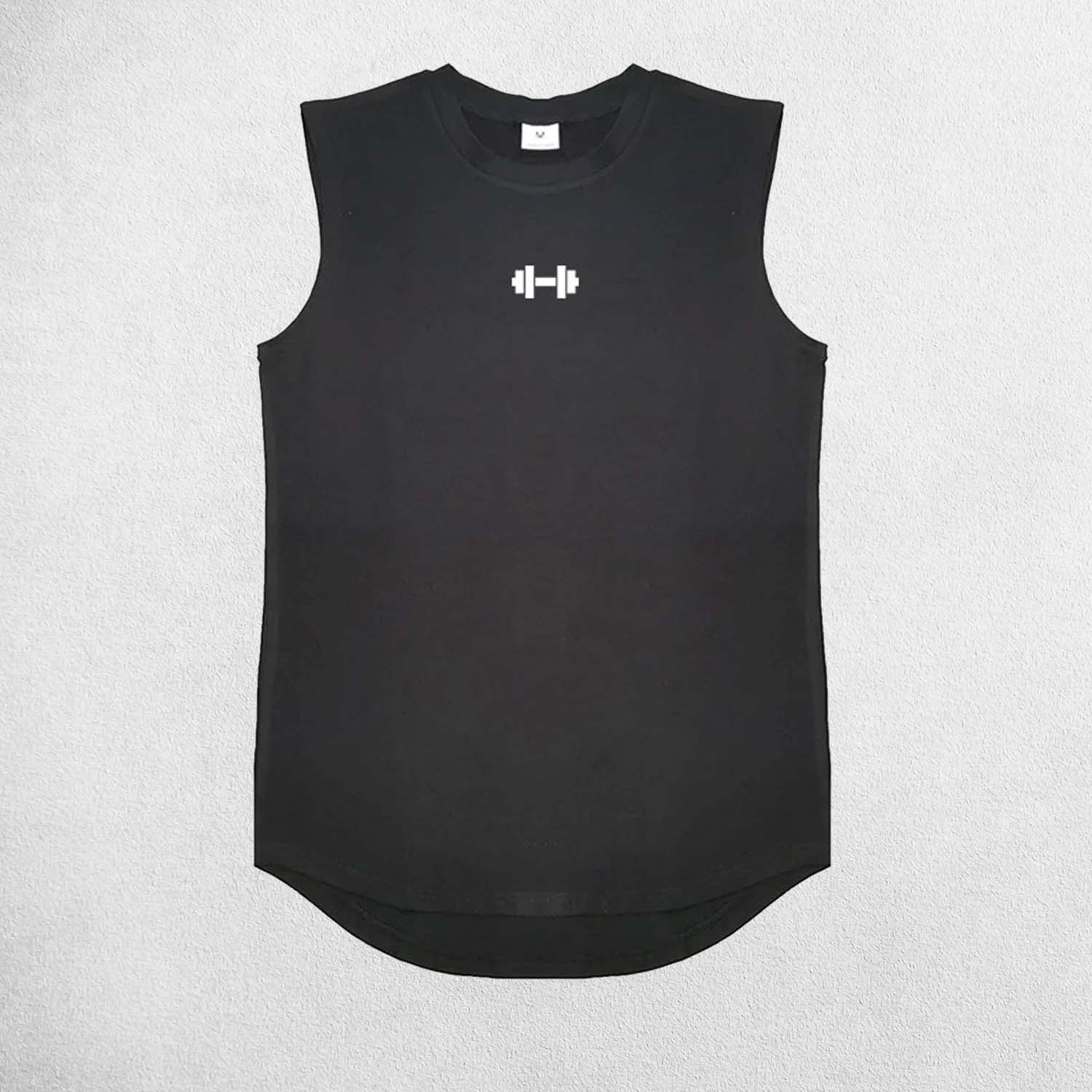 Close Up of Black Men’s Compression Gym Tank Top – Sleeveless Cotton Muscle Vest for Fitness & Bodybuilding