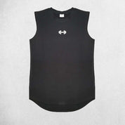 Close Up of Black Men’s Compression Gym Tank Top – Sleeveless Cotton Muscle Vest for Fitness & Bodybuilding