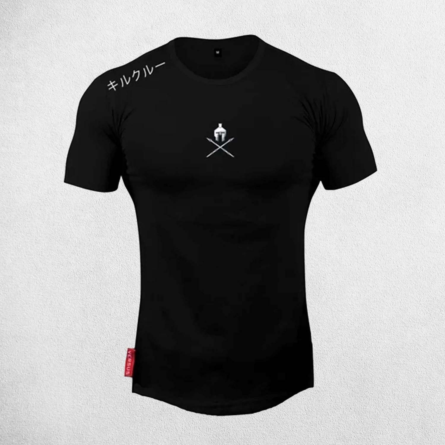 Black  Men’s Muscle Fit Gym T-Shirt – Letter Print Workout Tee