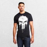 Model wearing Black Men's Oversized 3D Patriotic Skull T-Shirt in a studio background