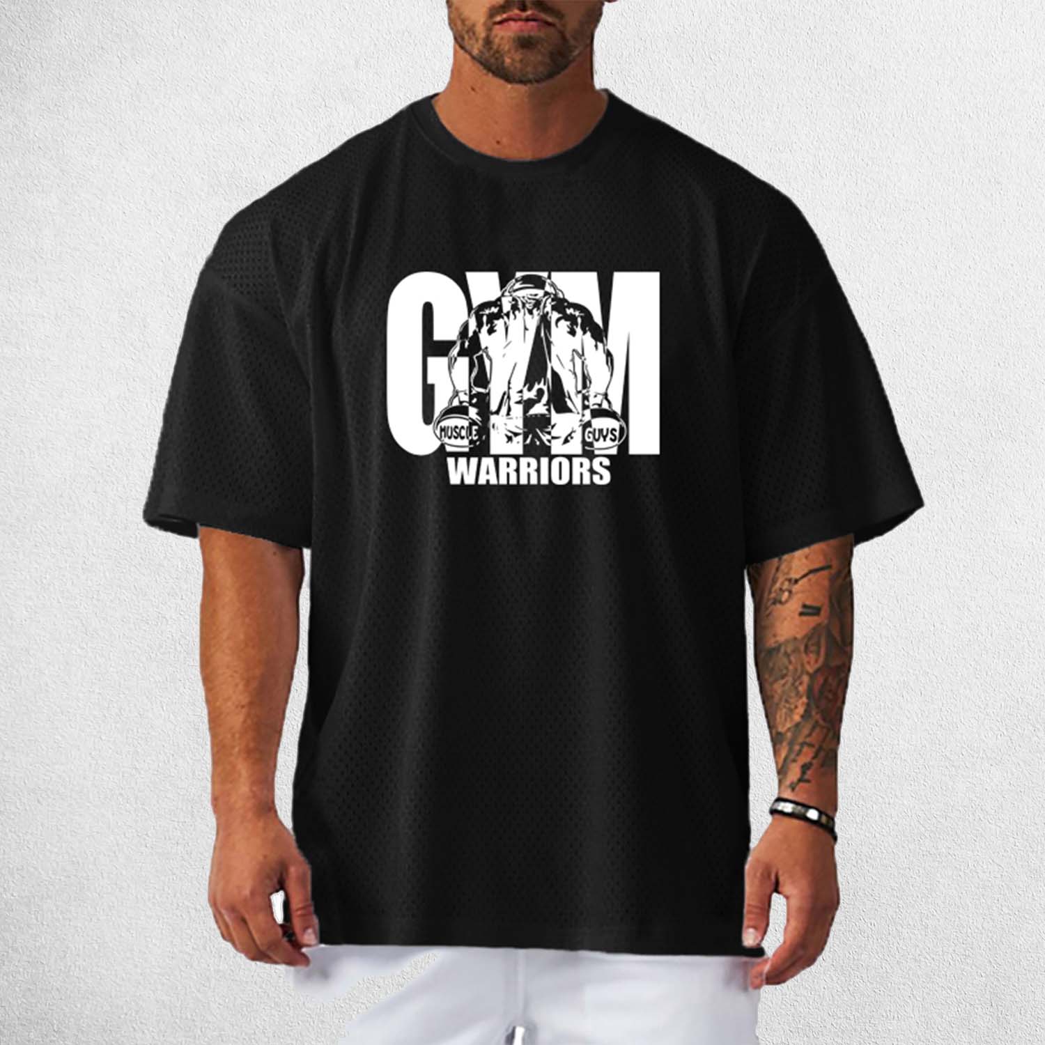 Front View of Model Wearing Black Men's Oversized Gym T-Shirt – Breathable, Quick-Drying & Lightweight Training Tee