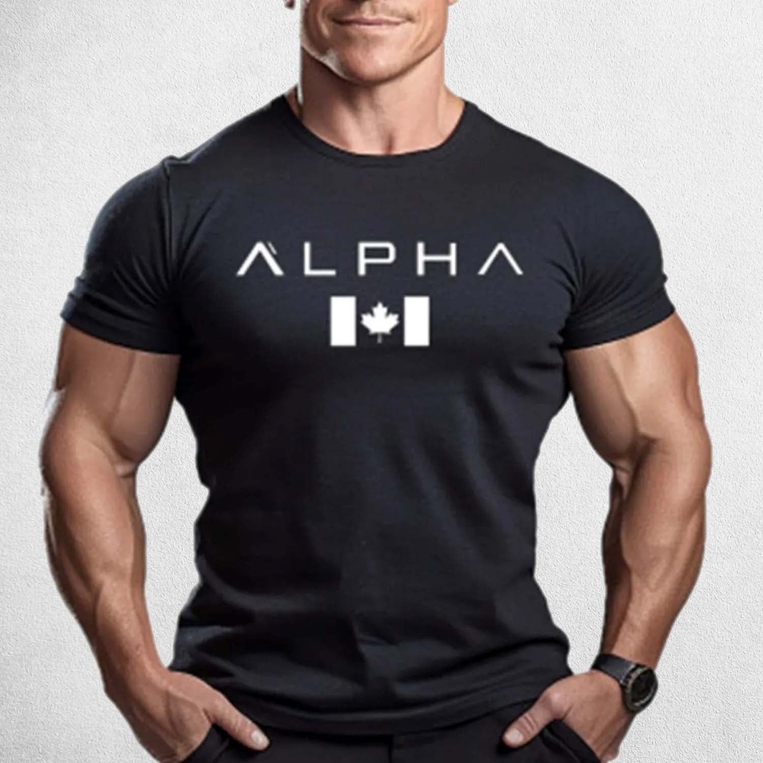 Front Pose of Model wearing Black Men’s Oversized Maple Leaf Gym T-Shirt – Quick-Drying Athletic Streetwear Tee