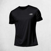 Front view of Black Men's Quick-Dry Compression Sports T-Shirt – Moisture-Wicking Gym & Running Shirt