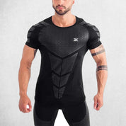 Model Wearing Black Men's Quick-Dry Compression T-Shirt – Tight-Fit Gym & Running Shirt for Fitness, Bodybuilding & Training