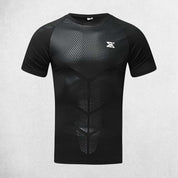 Close up of Black Men's Quick-Dry Compression T-Shirt – Tight-Fit Gym & Running Shirt for Fitness, Bodybuilding & Training