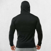 Black Slim fit men’s long sleeve cotton hoodie with versatile styling for all occasions.