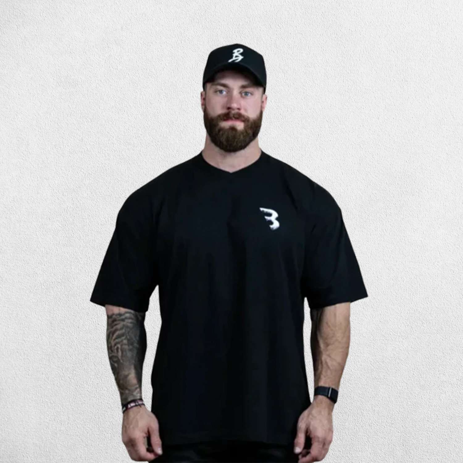 Front view of Black Premium Cotton Skull Print Oversized T-Shirt for Men.