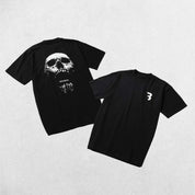 Flat lay of Black t-shirt showcasing its oversized fit and bold design.