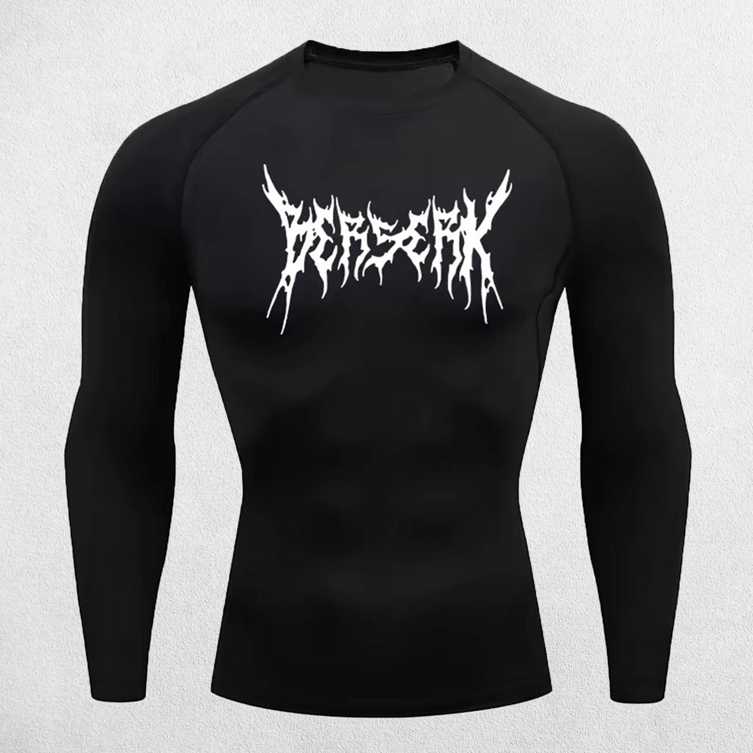 Front of Black Quick Dry Rash Guard Berserk Printed Men’s Athletic Compression T-Shirt
