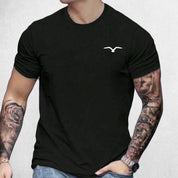 Front View of Model Wearing Black Seagull Men's Luxury Cotton T-Shirt – Casual Streetwear, Big Size, Premium Comfort