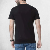 Back View of Model Wearing Black Seagull Men's Luxury Cotton T-Shirt – Casual Streetwear, Big Size, Premium Comfort