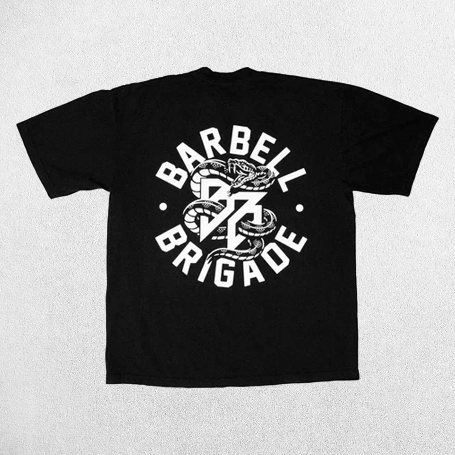 Close-up of Black Stylish Pump Cover Barbell Brigade Snake Print Athletic Oversized T-Shirt