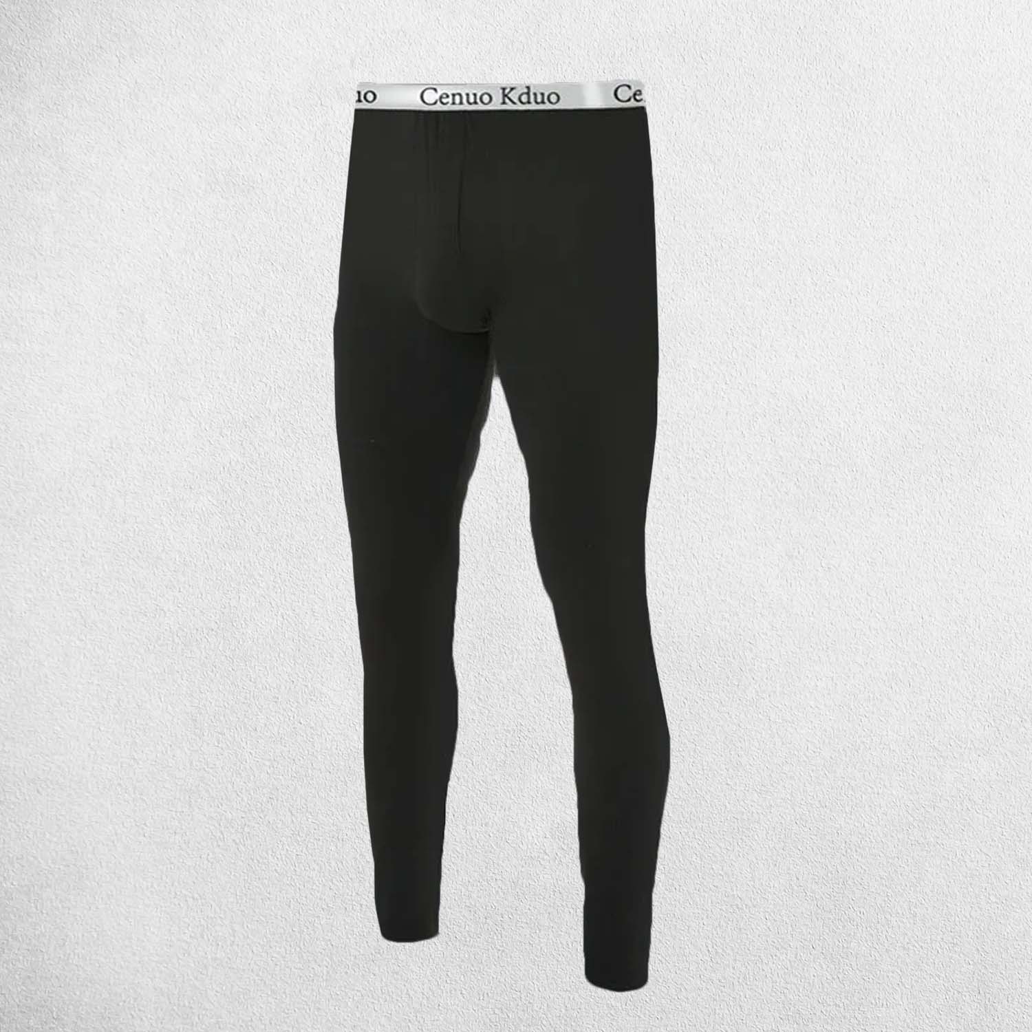 Men’s black thermal compression pants with a snug, flexible fit.
