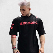 Front view of Black Men's King Kong Print Cotton T-Shirt showing bold graphic.