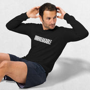 Model wearing the Athletic Heather Unbreakable Printed Unisex Long Sleeve Tee – Durable and Versatile Style