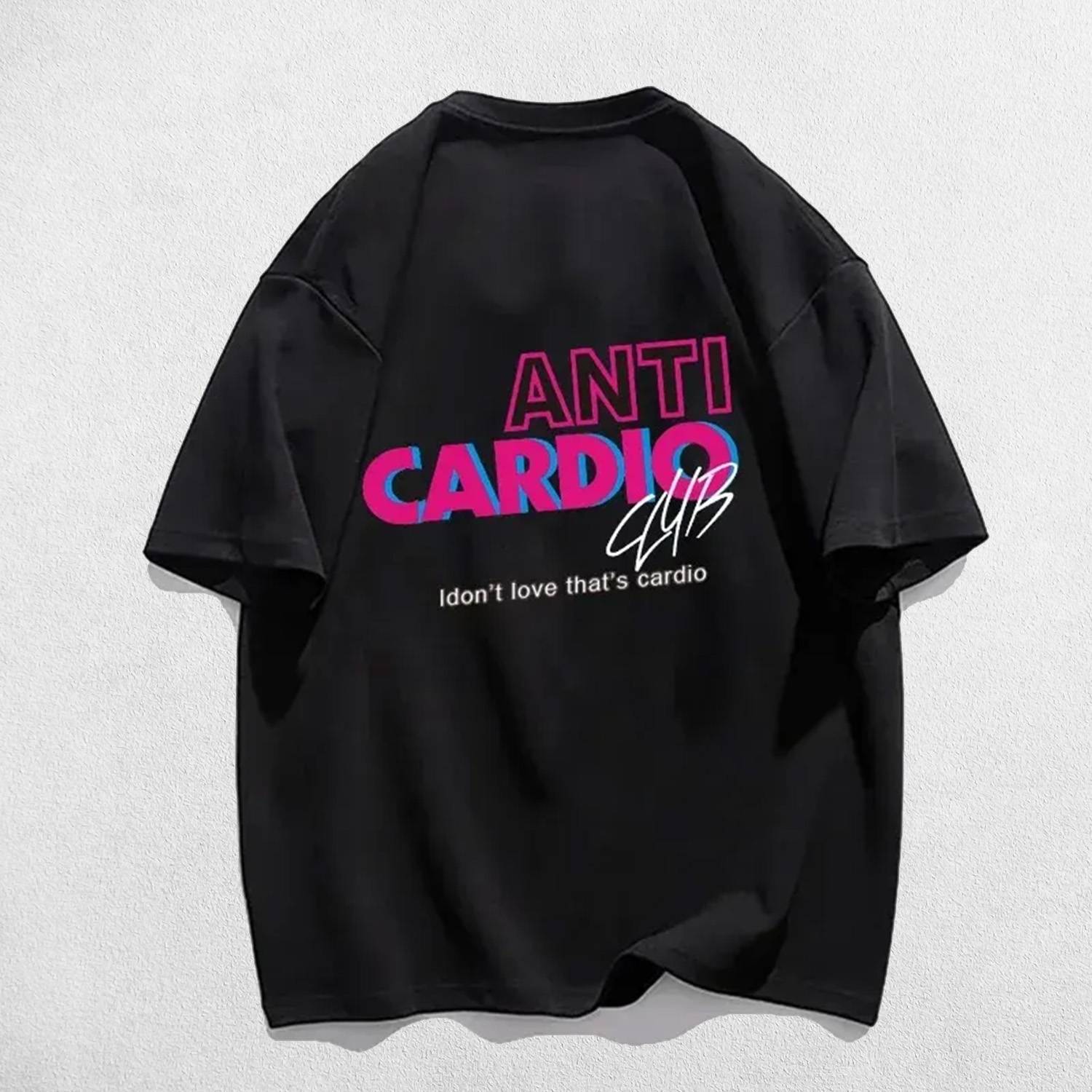 Black Unisex Anti Cardio Oversized Workout T-Shirt front view with bold design and breathable cotton fabric