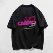 Black Unisex Anti Cardio Oversized Workout T-Shirt front view with bold design and breathable cotton fabric