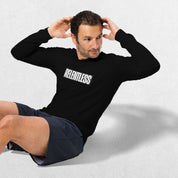 Model wearing the Athletic Heather Unbreakable Printed Unisex Long Sleeve Tee – Durable and Versatile Style