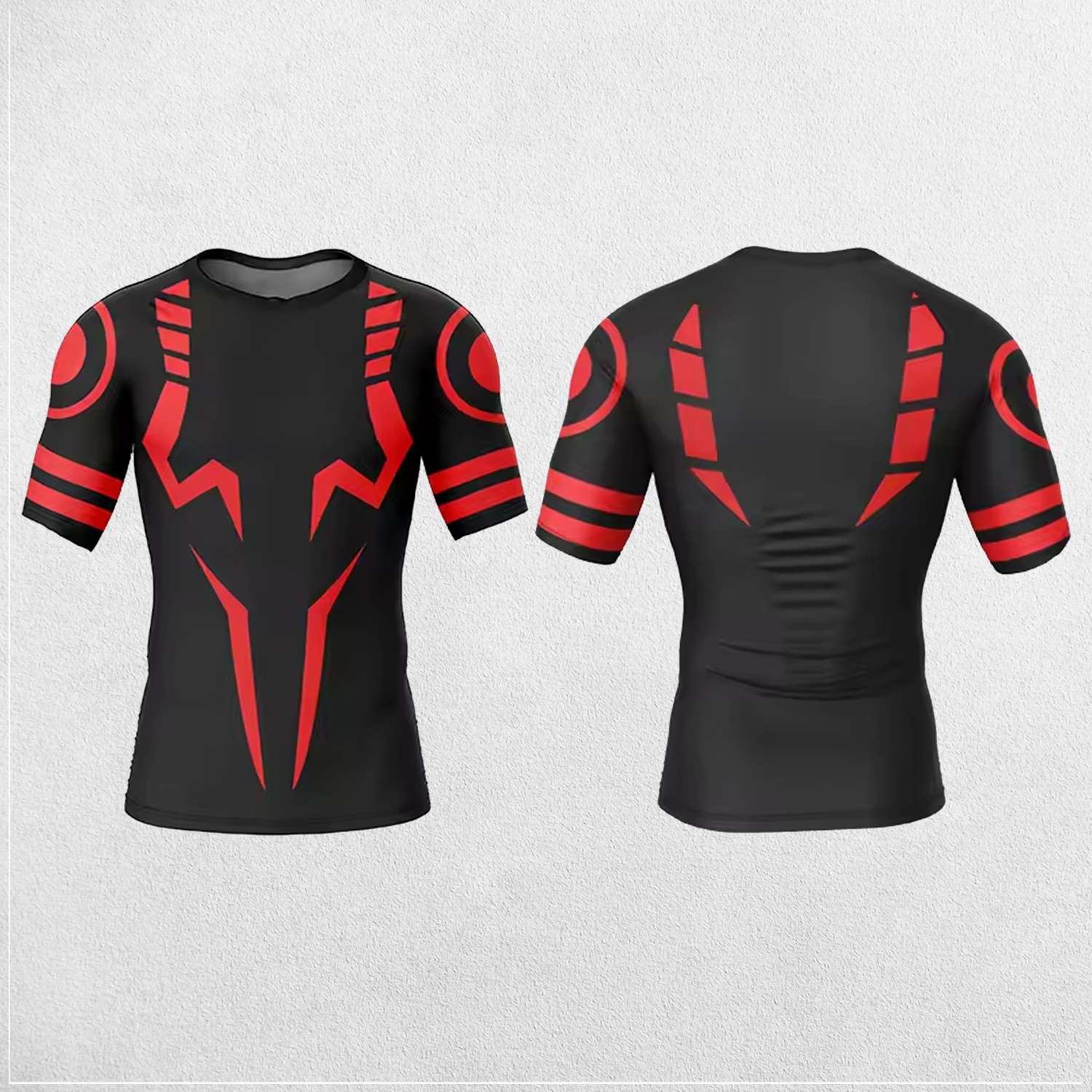 Black with Red Jujutsu Kaisen 3D Print Men's Long Sleeve Compression Shirt for Workouts