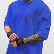 Close-up of Blue GPW Men's Oversized T-Shirt - Casual Gym Bodybuilding Top