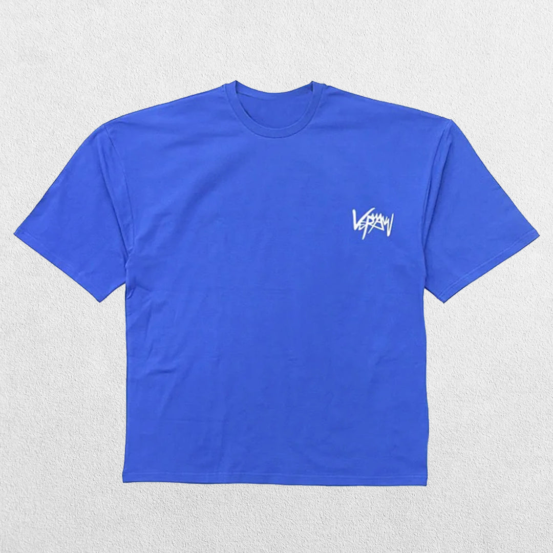 Close-up of Blue GPW Men's Oversized T-Shirt - Casual Gym Bodybuilding Top