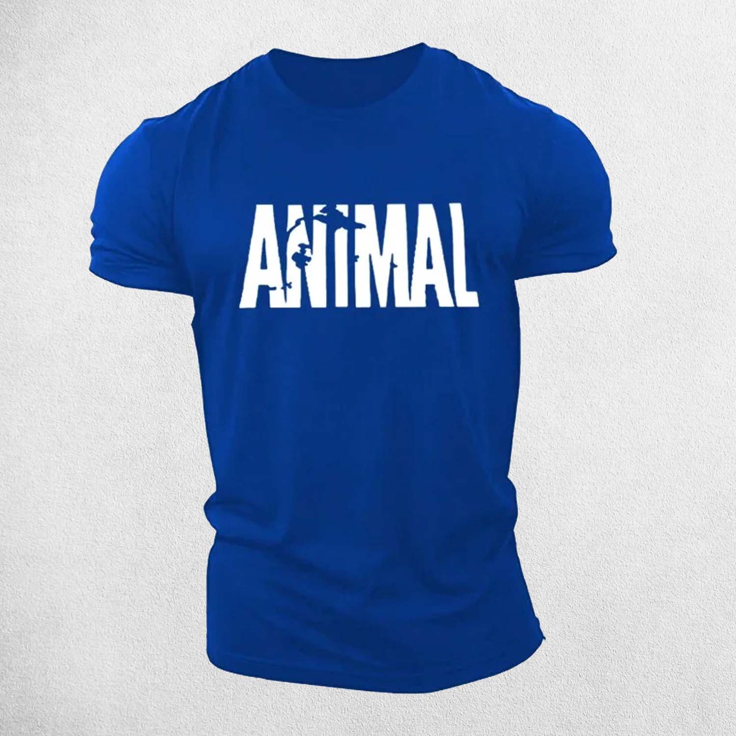 Front View of Blue Men’s 3D Animal Print Oversized Sports T-Shirt – Quick-Dry, Breathable Summer Casual Tee