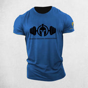Blue Stretchable, flexible Spartan gym tee designed for maximum movement and comfort.