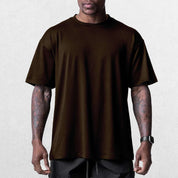 Close-up of Brown GPW Men's Summer Quick-Dry Gym Casual Tee in a studio background