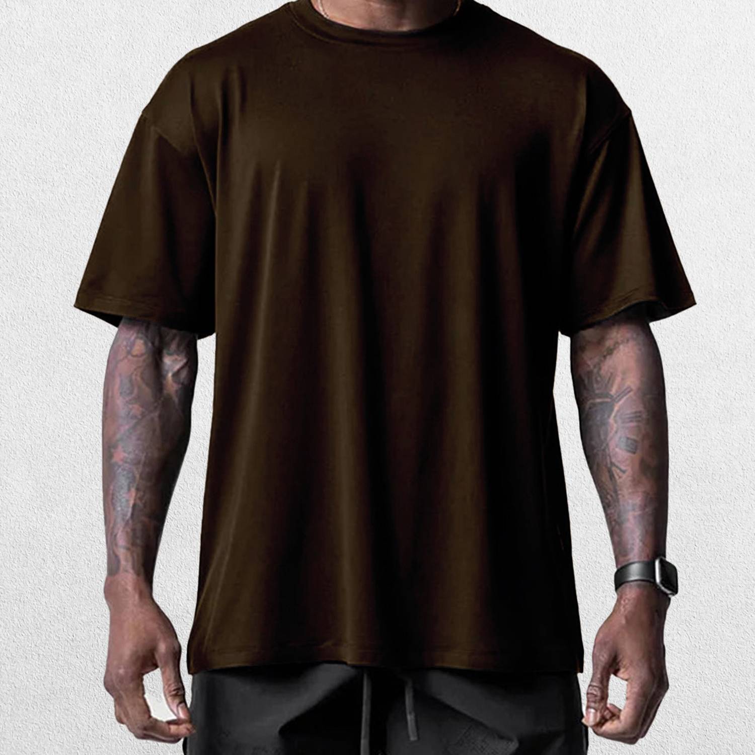 Close-up of Brown GPW Men's Summer Quick-Dry Gym Casual Tee in a studio background