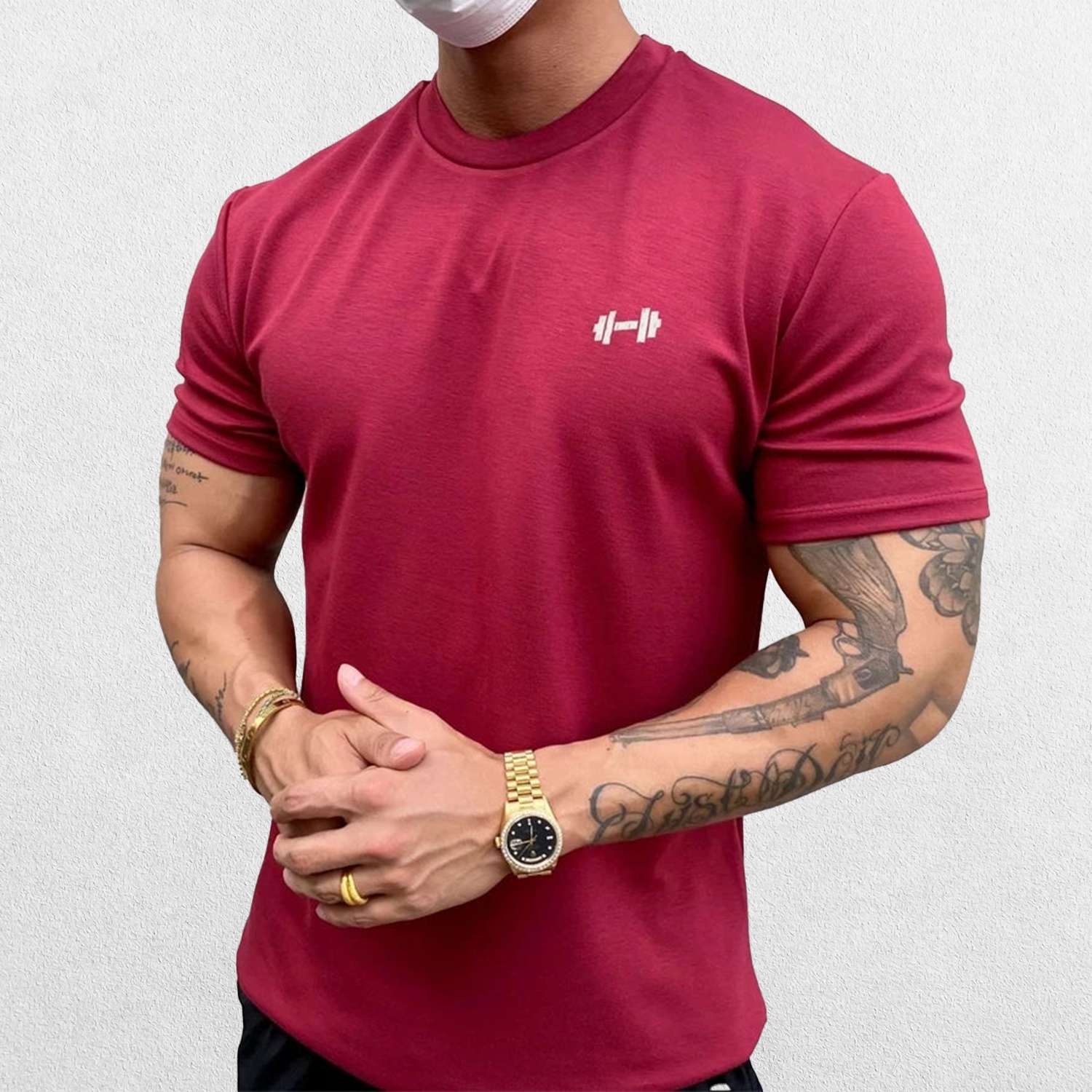 Model wearing Claret GPW Men's Fit Summer Gym T-Shirt - Bodybuilding Streetwear Tee