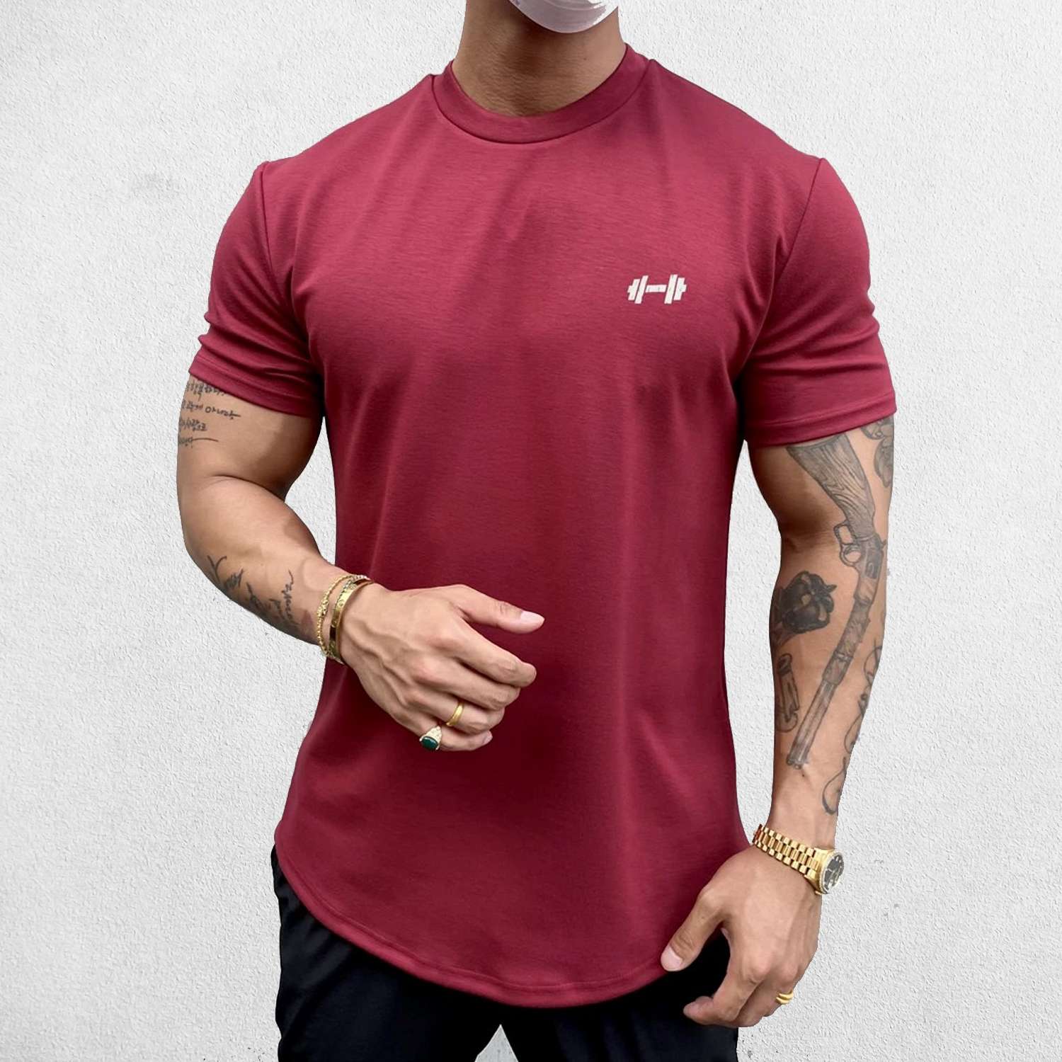 Model wearing Claret GPW Men's Fit Summer Gym T-Shirt - Bodybuilding Streetwear Tee