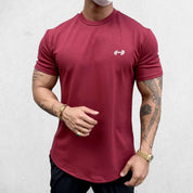 Model wearing Claret GPW Men's Fit Summer Gym T-Shirt - Bodybuilding Streetwear Tee