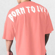 Close-up of Coral Pink GPW Men's Oversized Cotton T-Shirt - Casual Gym Fitness Tee